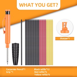 BillyBath Deep Hole Marker Pencil Set with 25 Leads + Sharpener + Writing Handle - Robust Carpenter's Pencil Thick Drill Hole Marker Mechanical Pencil Craftsman Wood Metal Concrete Construction Site