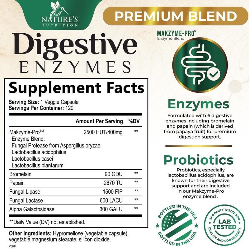 Digestive Enzymes - Multi Enzyme Complex with Bromelain, Papain, Probiotics