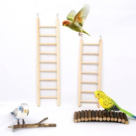 Seezengreen 4 Packs Bird Toys - Natural Wooden Parrot Perch Stand, Platform Hammock Swing, ladders - for Macaws, Small Parakeets, Conures, Budgies, Finches