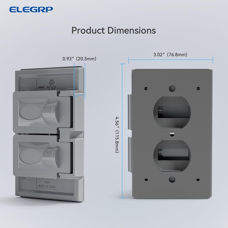 ELEGRP Horizontal Outdoor Cover for Duplex Receptacles, 2-Hole Weatherproof Wall