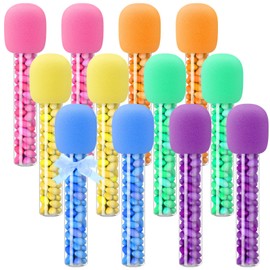 Newtay 12 Sets Microphone Candy Tubes Karaoke Theme Birthday Party 10'' Fake Prop Microphone Plastic Rock Star Toy for Disco Singer Stage Costume Prop Birthday Party Favors (Rainbow Color)