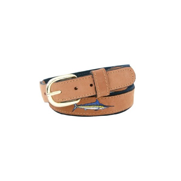 Zep-Pro Men's Tan Leather Embroidered Marlin Belt, 36-Inch, Tan/Navy