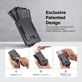 Slimwalt Mens Wallets, Minimalist Wallet with Smart Card Slot for 10-20 Cards, Slim Pop Up Credit Card Holder RFID Blocking, Metal Durable Expandable Backplate Minimalist Smart Wallet for Men, Black