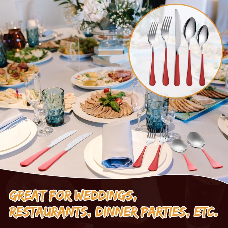 Nuenen 50 Pcs Red Silverware Set Stainless Steel Flatware Red
