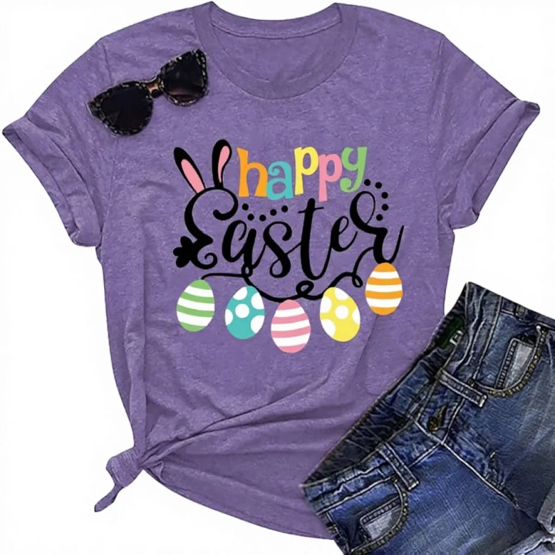 Happy Easter Cute Women's Cotton Sleeveless T-Shirts with Easter Bunny
