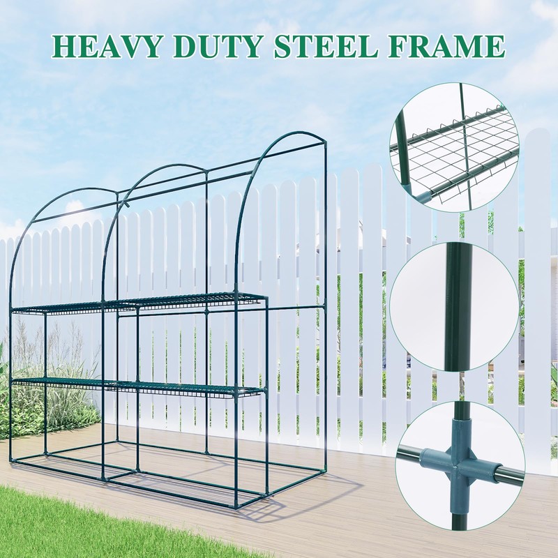 BPS 7x3x7 FT Lean to Greenhouse with Shelves, Large Walk-in