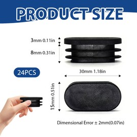 Pack of 24 Oval Chair Leg Caps, 15 x 30 mm, Robust Foot Caps for Garden Chairs, Outdoor Chair Leg Caps, Garden Chair Foot Caps & Slat Plugs for Chair Leg Pipes