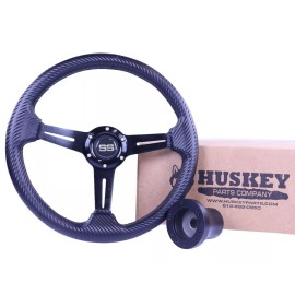 Huskey Rally Carbon Fiber Wrapped Golf Cart Steering Wheel & Adapter, Club Car DS 85-13