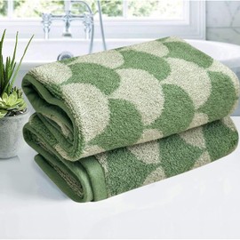 USTIDE Green Leaf Towels 100% Cotton Hand Towels Soft Absorbent Wash Towels for Bathroom Fashionable Spa Gym(Green,2 Hand Towels, 13.4x29inch)