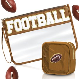 DMJRZTF 2 Pcs Football Gifts Makeup Bag with Chenille Letter Patch Football Travel Pouch Flag Football Bag Football Gifts Football Waterproof Travel Bag for Football Lovers Players Birthday Gift
