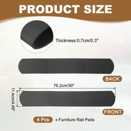 PATIKIL Rounded Corner Anti-Slip Furniture Rail Pads 30x4x3, 4 Pcs Non-Skid Rubber Furniture Pads for Hardwood Floors Protector Grippers Pads Recliners Sofa Couches, Black