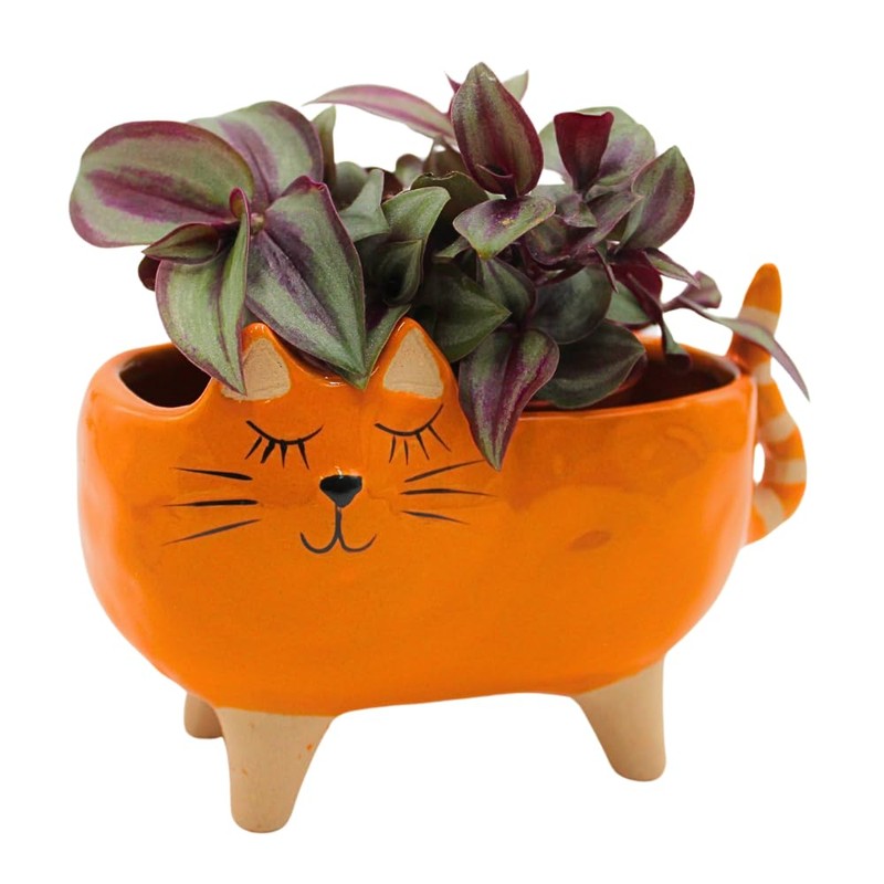 Dekohelden24 Ceramic Planter / Planter / Pink Cat Design Dimensions
