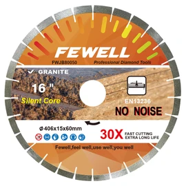 FEWELL 16 inch 406mm Diamond Saw Blade for Bridge Saw Lower Noise Saw Blade Wet Cutting Granite with 60mm Arbor with 15mm Segment