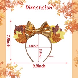 AIDVPOD Autumn Headband Maple Leaf Mouse Ears Headbands Yellow and Red Leaf Deisgn Hairband Thanksgiving Outfit Decoration