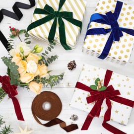 Swedin Velvet Ribbon Set, 1” × 30Yards (3 Rolls, 10Yards/Rolls，Burgundy, Dark Green, Black) Velvet Ribbon for Gift Wrapping, Flower Bouquet, Bow Making & Other Projects