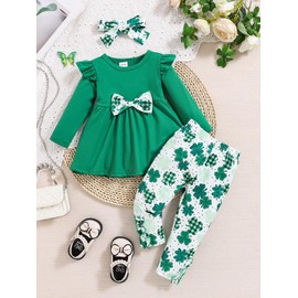 Doresbebe Baby Girl My First St. Patrick's Day Outfits Toddler Clothes Boutique Clothing Infant Ruffle Shirt Top Pants Cute Spring Outfit Sets for Girl Green Shamrock Clover 9-12-18-24-Month 2-3-4T