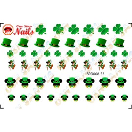 St Patrick's Day Nail Art Decals (Tattoo). Shamrock, Mickey, Hat, Skull, Clover, Luck. Set of 53 Waterslide Nail Art Decals. OSN-SPD008-53 by One Stop Nails