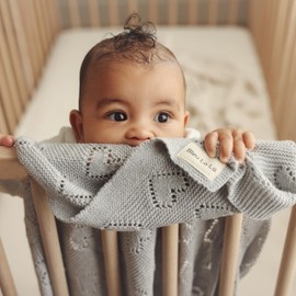 Bleu La La 100% Cotton Unisex Knit Swaddle Baby Blanket for Girls and Boys - Soft Warm Cozy Swaddler Receiving Cuddle Stroller Crib Heart Blanket for Newborns, Infants Toddlers (0-2 Years, Dove Grey)