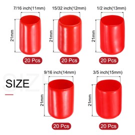 sourcing map 100pcs Round Rubber End Caps Protective Caps 11mm 12mm 13mm 14mm 15mm Red Screw Thread Protectors