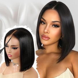 Farblick Bob Wig Human Hair 12 Inch Glueless Wigs Human Hair Pre Plucked Pre Cut 6×4HD Lace Front Wigs for Women 180% Density Short Straight Wig Ready to Wear