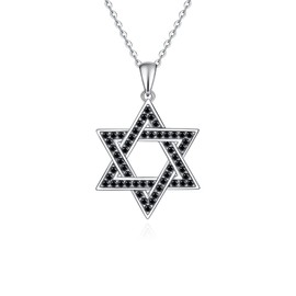 Fryneauy Hexagram Star of David Necklace S925 Sterling Silver Pendant Necklace Black Jewelry Gift for Women Daughter Mother