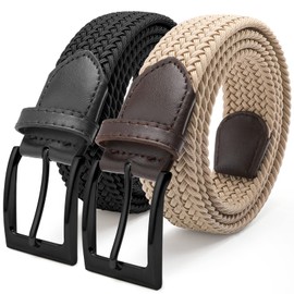 FAIRWIN Golf Belts for Men 2 Pack Elastic Work Stretchy Belt 1 3/8" Casual Mens Belts for Shorts Braided Belt Canvas