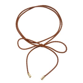 TeeYee Women PU Leather Knitted Waist String Belt/Rope/Chain Long Boho Wrap Skinny Belt (one size, tan)
