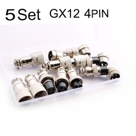 VISSQH 5 Pairs GX12 4 Pin Aviation Plug, 12 mm Docking Male/Female Round Connector, Aviation Connector Plug, Panel Metal Mounting Aviation Plug