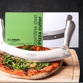 Les Plaisirs Du Chef Stainless Steel Pizza Cutter - Sharp Blade with Double Handle