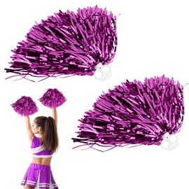 Pack of 2 Cheerleader Pompoms Hand Flowers, Cheerleading Pompoms, Pompoms Cheerleading, Metal Foil Cheerleading Pom Poms, Cheer Poms with Handle for Ball Games, Dances, World Cup Football Fans