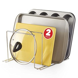 Steel Bakeware Organizer (2 Pack) - Baking Pan & Cookie Sheet Organizer - Wire Drying Organizer for Cabinet - Rust Proof Cooling Rack for Muffin Tins, Cutting Boards - Chrome Color - Stock Your Home