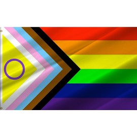 ANCONINE Bandera de orgullo intersexual de progreso de 3 x 5 pies, bandera bisexual intersexual con 2 ojales de latón, doble costura duradera y poliéster de alta calidad. (3x5)