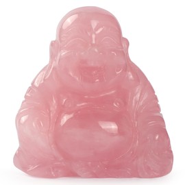 Artistone 2" Rose quartz Laughing Buddha Statue, Healing Crystal Hand-Carved Gemstone Religion Sculpture Sitting Buddha Figurine Feng Shui Decor GIfts