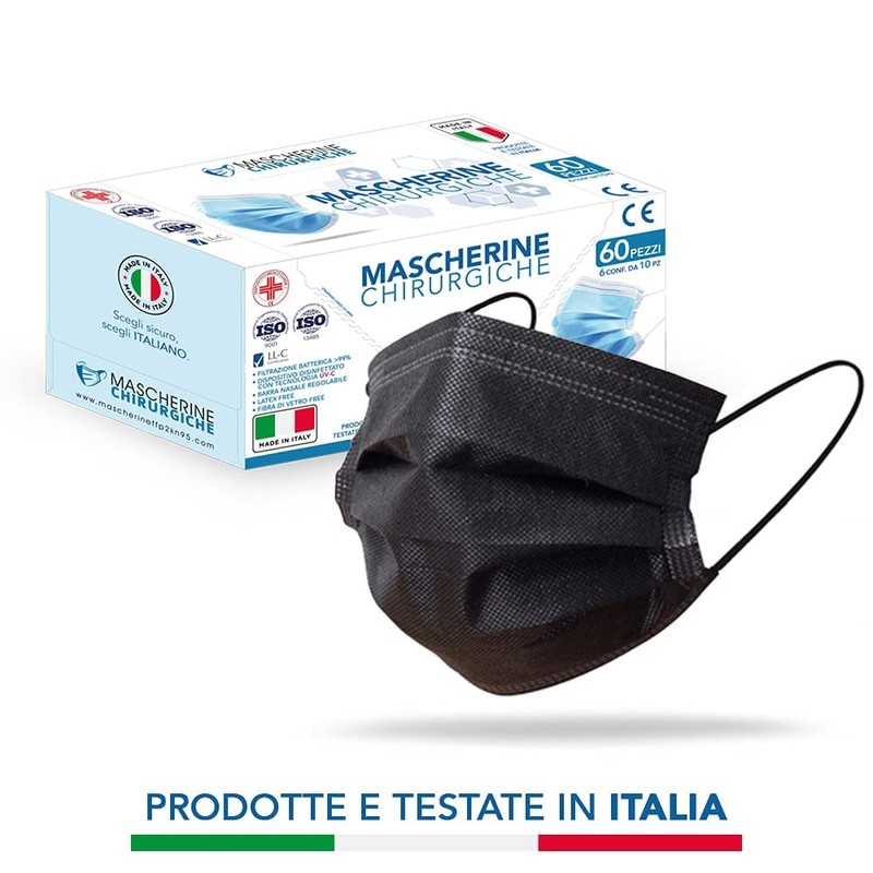 Pack of 60 Surgical Masks, Made in Italy, Medical Type