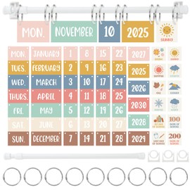 JarThenaAMCS Groovy Boho Flip Calendar Bulletin Board Set Retro Hippie Calendar with 68 Cards & Adjustable Holder Weather of The Week Chart for Classroom Back to School Home Office DIY Decor Supplies