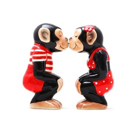 Boy and Girl Chimps Kissing Salt and Pepper Shaker Set