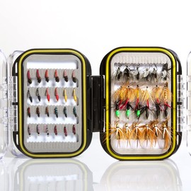 ANGLER DREAM Fly Fishing Flies with Waterproof Fly Box Kit for Bass Trout Salmon 32Pcs/48Pcs/88Pcs/100Pcs Premium Hand-Tied Dry Flies, Nymphs, Scud Streamers Lures Starter Kit with Hooks