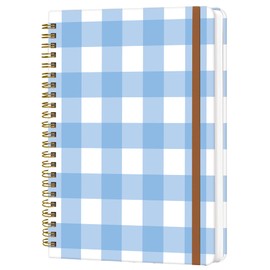 WLPFSAHF Spiral Journal Notebook for Women, Hardcover A5 College Ruled Notebook, 120 Pages, Thick Paper, Cute Lined Journal for School, Office & Work, 6 x 8.4 in(Blue Gingham Stripe)