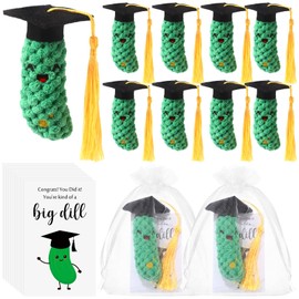 RoundFunny 20 Set Crochet Pickle Gifts Bulk with Support Cards Positive Appreciation Party Favors for Employee Coworker Teacher Student Nurse Cute Inspirational Cucumber Plush Dolls (Graduation)