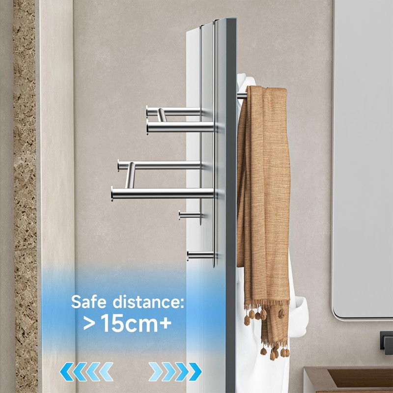 Frameless Glass Door Shower Towel Rack, Double Bar, 8 Hooks,