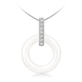 Tuscany Silver Schlangenkette Mit Anhänger Rhodiniert Sterling Silber Weiß Keramik und Weiß Zirkonia Einstellbar 41cm/16' - 46cm/18'