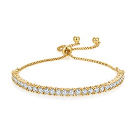 MINDDHA 14K Gold Plated Cubic Zirconia Tennis Bracelet – Elegant CZ Tennis Bracelet for Women, Thin, Dainty, & Classic, Available in Yellow and White Gold Options, Adjustable Slider