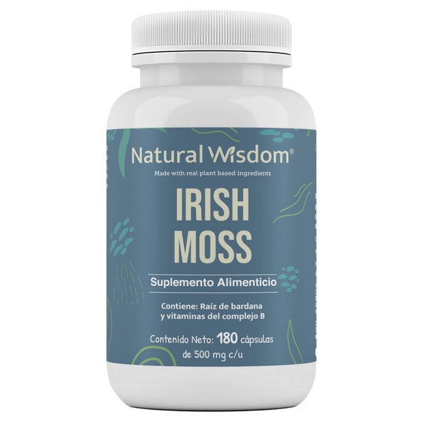 NW Irish Moss Musgo Marino Irlandes Aporta Yodo Hierro Vitaminas Minerales Zinc Fibra 180 capsulas | Apoyo Sistema Inmune Digestivo Antiinflamatorio | Con Raiz de Bardana Sea Moss