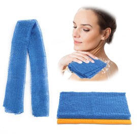 QOPAHI Knotted African Net Sponge, Stretchable African Exfoliating Net with Knots, African Wash Cloth Body Shower Scrubber Nylon Back Scrubber Bath Sponge, Stretch Length to 170cm(Blue+Orange)