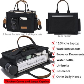 ZHMO Canvas Tote Bag for Women With Compartments and Zipper,Black Women's Bags Crossbody Bags Work Laptop Tote Bag Large Satchels Handbag Tote Purse Everyday Shoulder Bag for Travel Nurse Teacher Gift