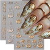 5D Embossed Flower Nail Art Stickers 3 Sheets Metallic Retro