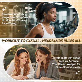 Black Headband for Women and Men - 8 Pcs Head Bands for Women's Hair Accessory Elastic Cloth Running Headbands for Workout Sport Valentines Day Gifts for Him Easter Basket Stuffers for Adult Woman