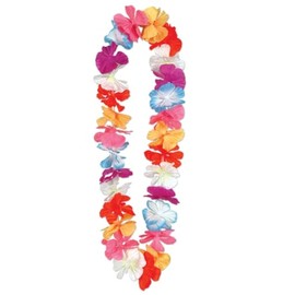 Club Pack of 12 Red and Blue Hawaiian Rainbow Color Beach Party Flower Necklaces 36"