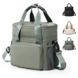 HPLQQ Insulated Lunch Bag, Leakproof Lunch Box for Women Men, Portable Tote Bag Thermal Cooler Lunch Container with Adjustable Strap for Adult/Kids for Work, School, Picnic, Outdoor, BBQ,D3-Green