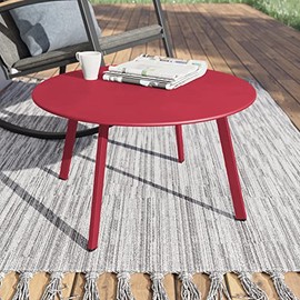 Grand Patio Round Outdoor Coffee Table, Weather Resistant Metal Large Side Table for Balcony, Porch, Deck, Poolside, Dark Red
